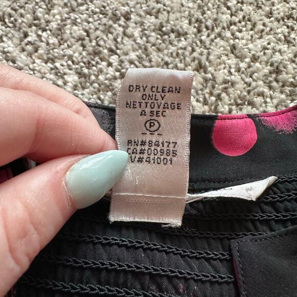 Diane Von Furstenberg black & pink polka dot long sleeve top size 8 - Picture 7 of 12